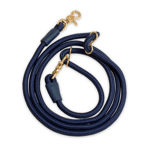 Awoo Infinity Leash in navy blue with gold clasps
